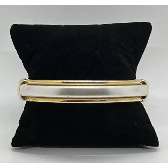 Unbranded Jewelry - Gold-tone Hinged  Bracelet White Pearlescent Acrylic Clamper Bangle  7.5 inches